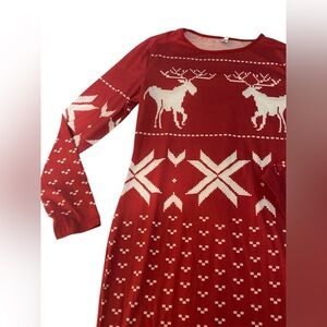 Red & White Dress with Reindeer Pattern